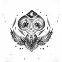 A blackwork tattoo of Odin's ravens, Huginn and Muninn, flying through a starry night sky tattoo design idea