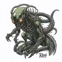 name Ross with xenomorph dynamic pose tattoo design idea