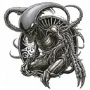 name Ross with xenomorph dynamic pose tattoo design idea
