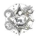 pine forest, star sky and capricorn, fish, twins and scorpio star signs  tattoo design idea