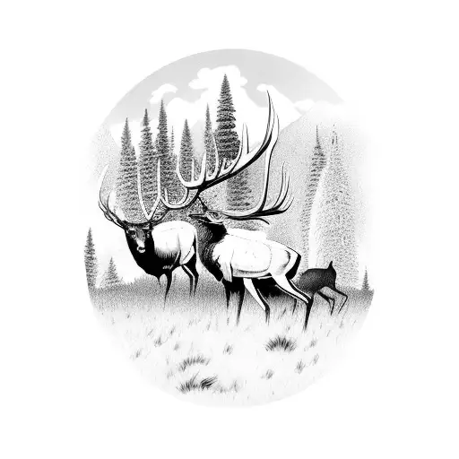 elk and deer hunt scene sleeve tattoo design idea