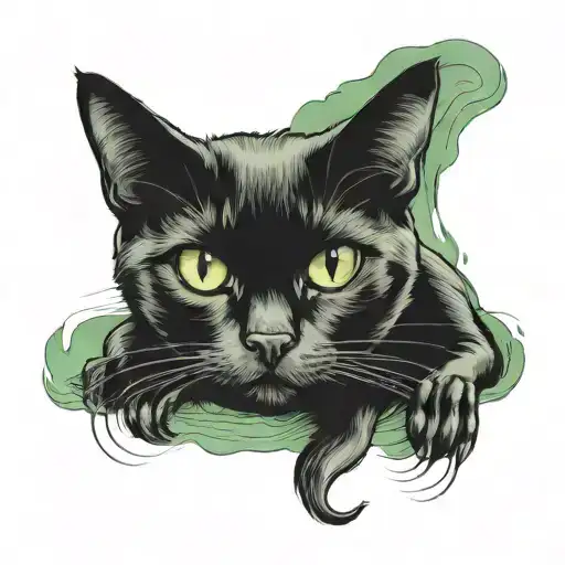 A black cat with big green eyes sitting alone tattoo design idea