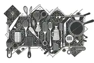 kitchen tools arranged tattoo design idea