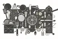 kitchen tools arranged tattoo design idea