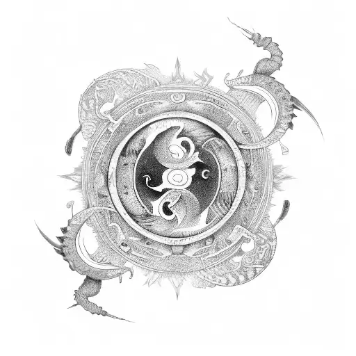 Yin and Yang with Scorpio and Leo symbol tattoo design idea