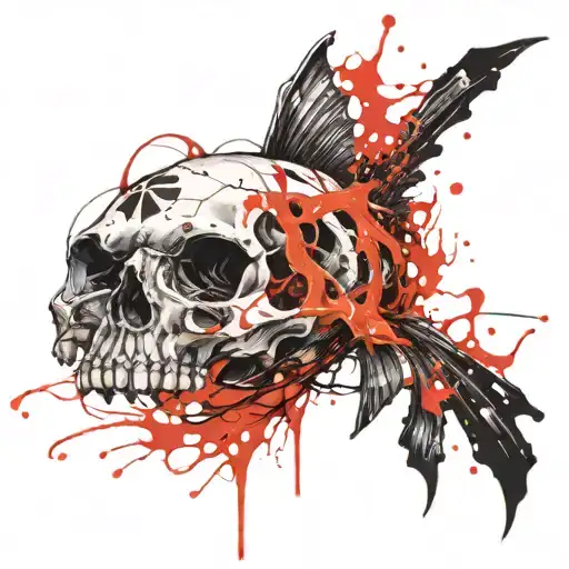 A fish, skull and fire tattoo design idea