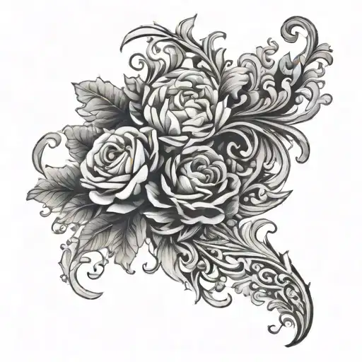 Victorian style black and grey sleeve tattoo with intricate patterned and a animal  tattoo design idea