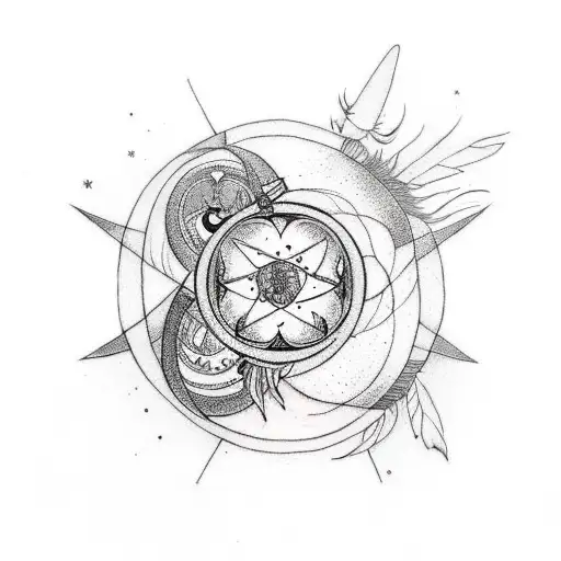 a mysterious tattoo with Taurus stars and a dreamcatcher Ying Yang tattoo design idea