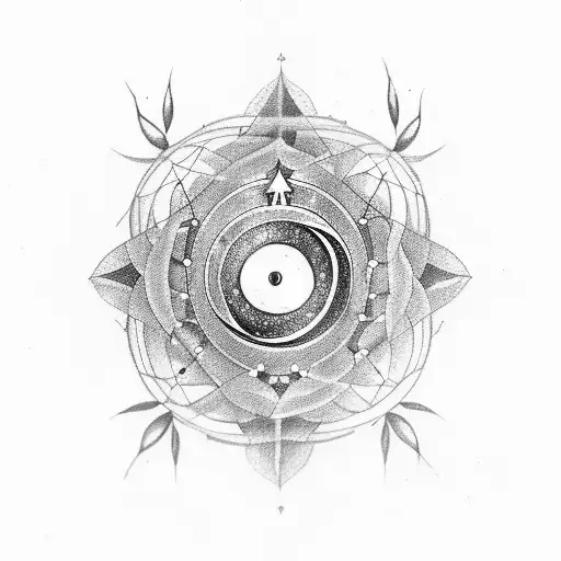 a mysterious tattoo with Taurus stars and a dreamcatcher Ying Yang tattoo design idea