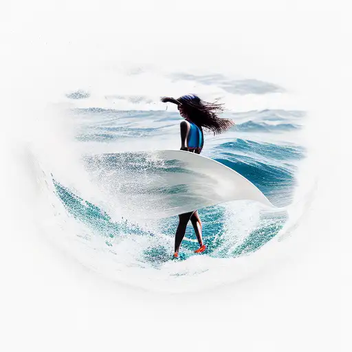 a girl crossing an ocean wave as if it was an obstacle  tattoo design idea