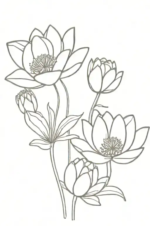 water lily, snowdrop and poppy flowers tattoo design idea