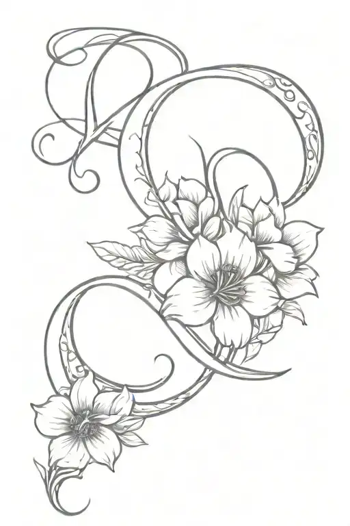fancy font ampersand with flowers intertwined tattoo design idea