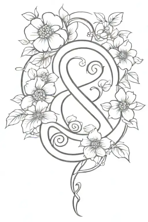 ampersand symbol surrounded by flowers  tattoo design idea