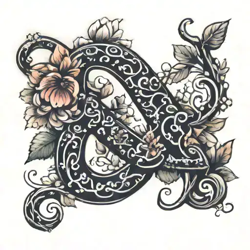 ampersand with flowers growing tattoo design idea