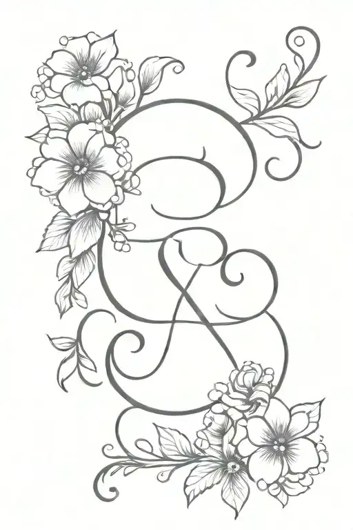 script font ampersand with flowers around bottom tattoo design idea