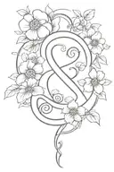 ampersand symbol surrounded by flowers  tattoo design idea