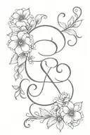 script font ampersand with flowers around bottom tattoo design idea