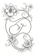 script font ampersand with flowers around bottom tattoo design idea