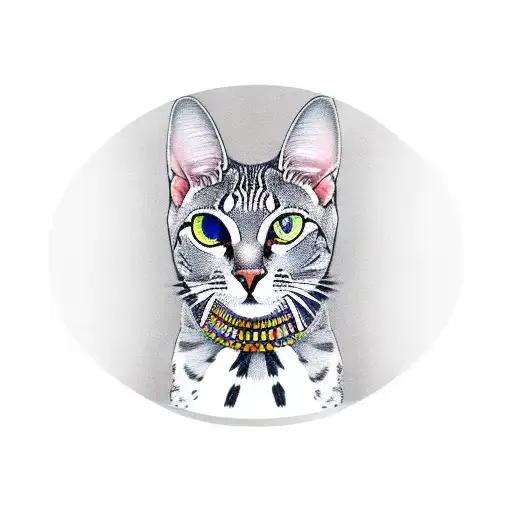 grey stripe with hind spots egyptian mau cat tail wrap around arm tattoo design idea