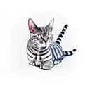 grey stripe egyptian mau cat tail wrap around arm tattoo design idea