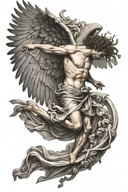 greek myth Icarus falling with outstretched tattoo design idea
