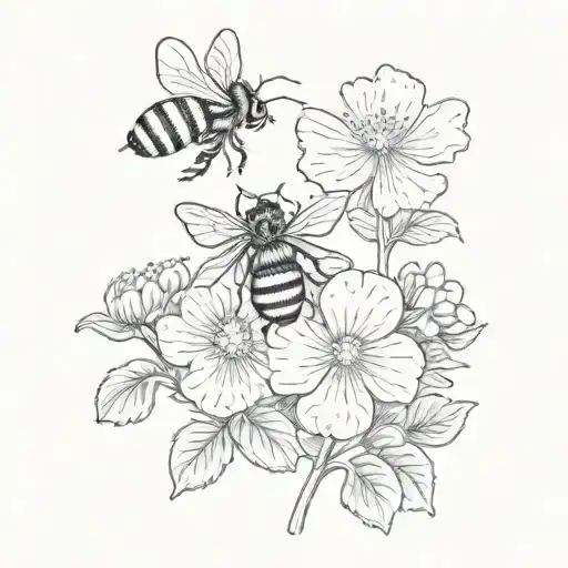 2 clover flowers with a bee flying above tattoo design idea