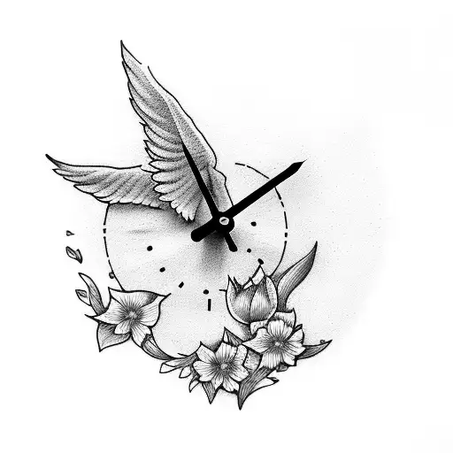 dove clock tulip tattoo design idea
