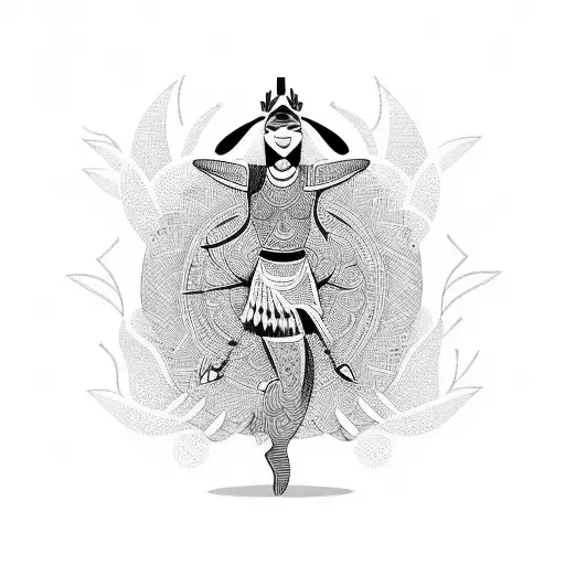 A mesmerizing hula dancer surrounded by tribal patterns tattoo design idea