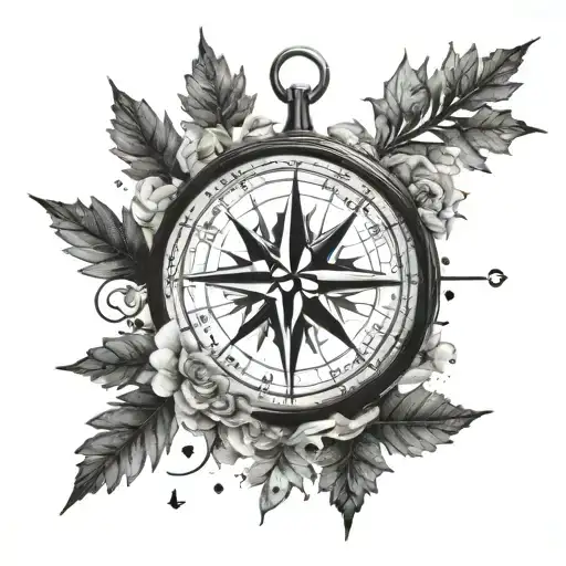 Design a tattoo that combines a compass and a forest to represent your love for travel and the wilderness tattoo design idea