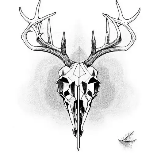 Deer skull that seems like surrealist to show strength tattoo design idea
