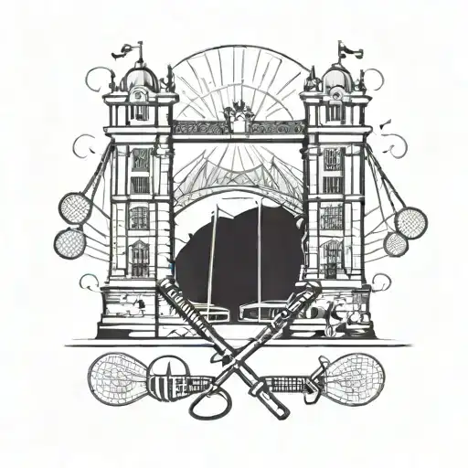 A tattoo of the iconic Tyne Bridge in Newcastle upon Tyne intertwined with badminton rackets, symbolizing the client's love for both their hometown and the sport tattoo design idea