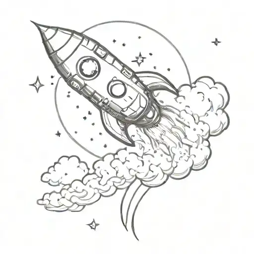 moon with a rocket flying away tattoo design idea