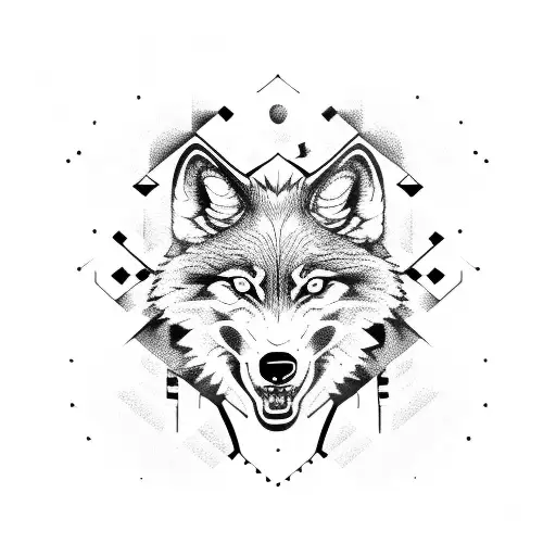 A soccer ball with a wolf's face as the pattern tattoo design idea