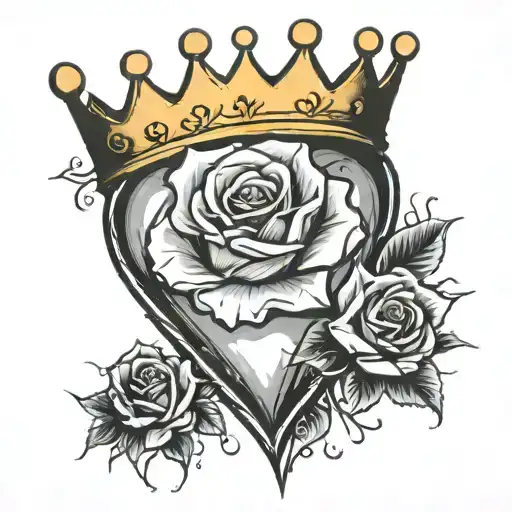 a heart, a crown and a rose. tattoo design idea