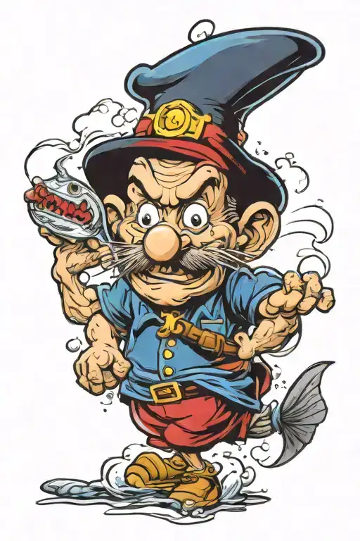 popeye merged with a tuna fish tattoo design idea