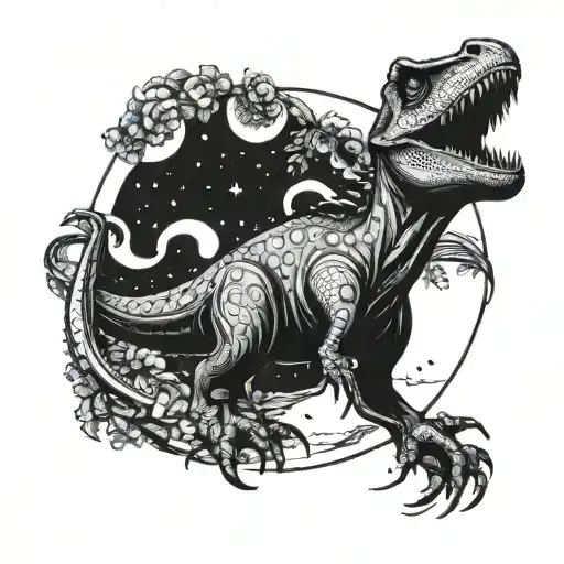 dinosaur with comet background circular tattoo design tattoo design idea