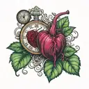 two clocks with a hart beet being pulled tattoo design idea