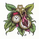 two clocks with a hart beet being pulled tattoo design idea