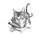 cat and dog 1920s gangster with gun tattoo design idea
