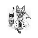 cat and dog 1920s gangster with gun tattoo design idea