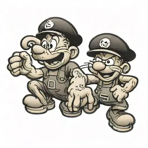 popeye and Garfield holding hands  tattoo design idea