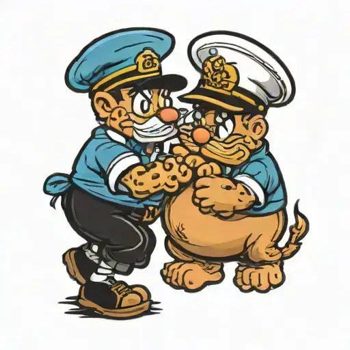 popeye and Garfield father holding hands tattoo design idea