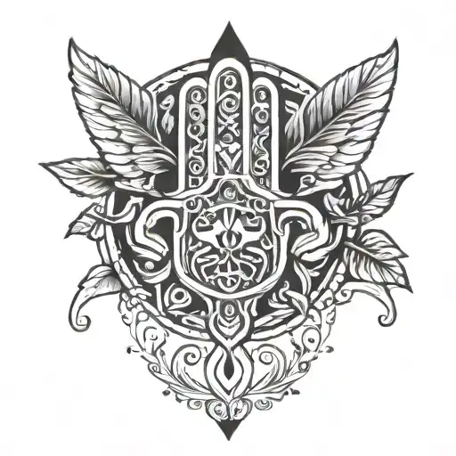 Hamsa and tree of life intertwined tattoo design idea