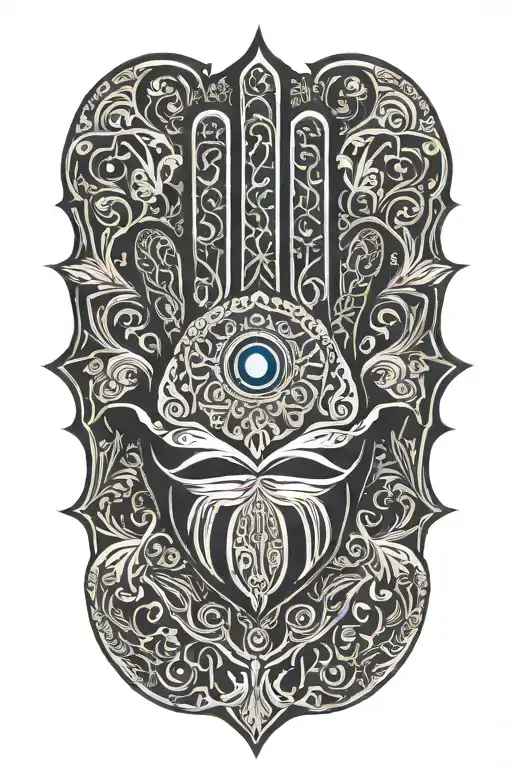 hamsa symbol with Arabic tattoo design idea