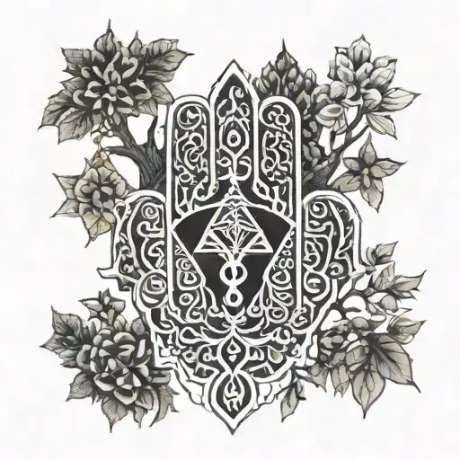 Hamsa with Star of David and tree of life intertwined tattoo design idea