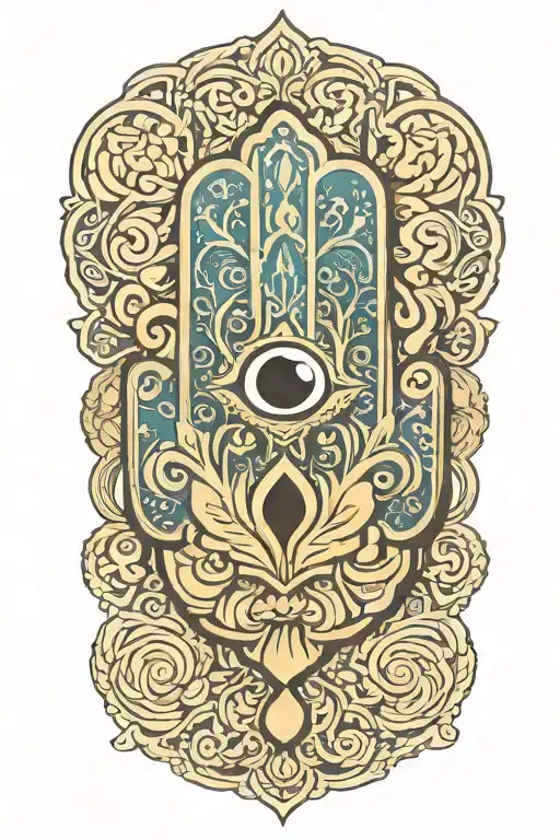 hamsa symbol with Arabic tattoo design idea