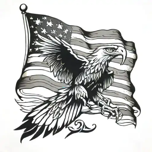 Eagle and American Flag primarily black tattoo design idea
