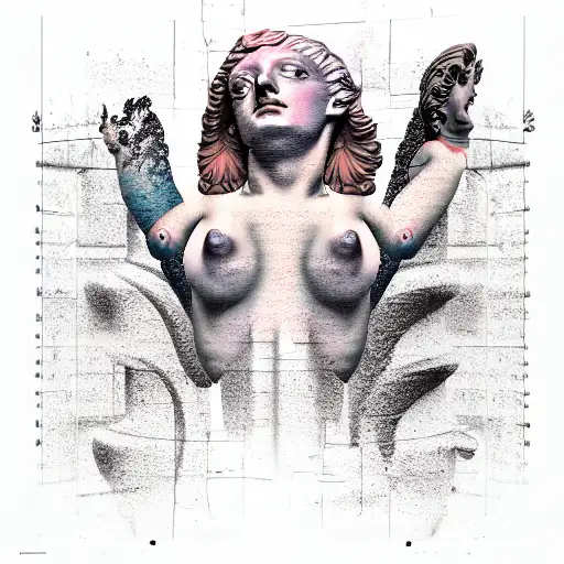 broken Venus de milo statue and broken columns  tattoo design idea