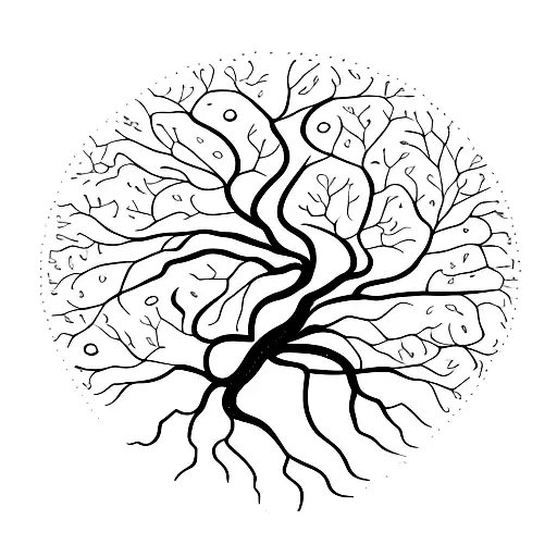 A minimalist depiction of the Tree of Life, with roots symbolizing the interconnectedness of the body's systems tattoo design idea