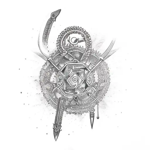 broken chain wrapped around forearm with kunai dagger attached near the bottom of wrist tattoo design idea